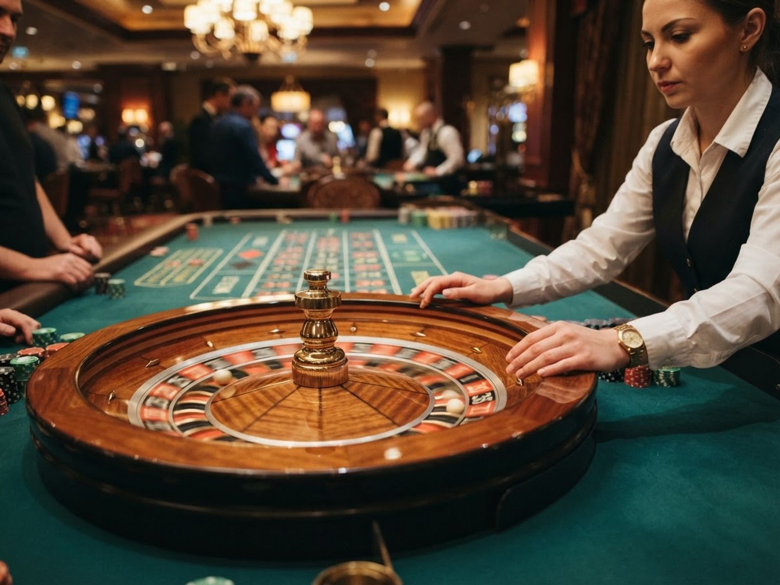 Live roulette table with spinning wheel