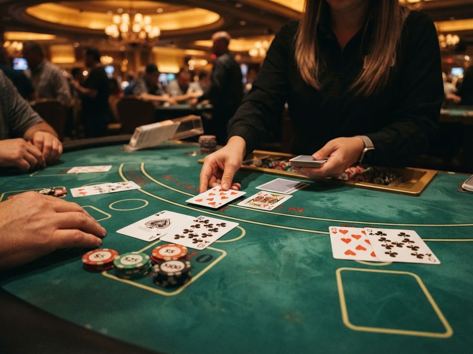 Live blackjack table with dealt cards