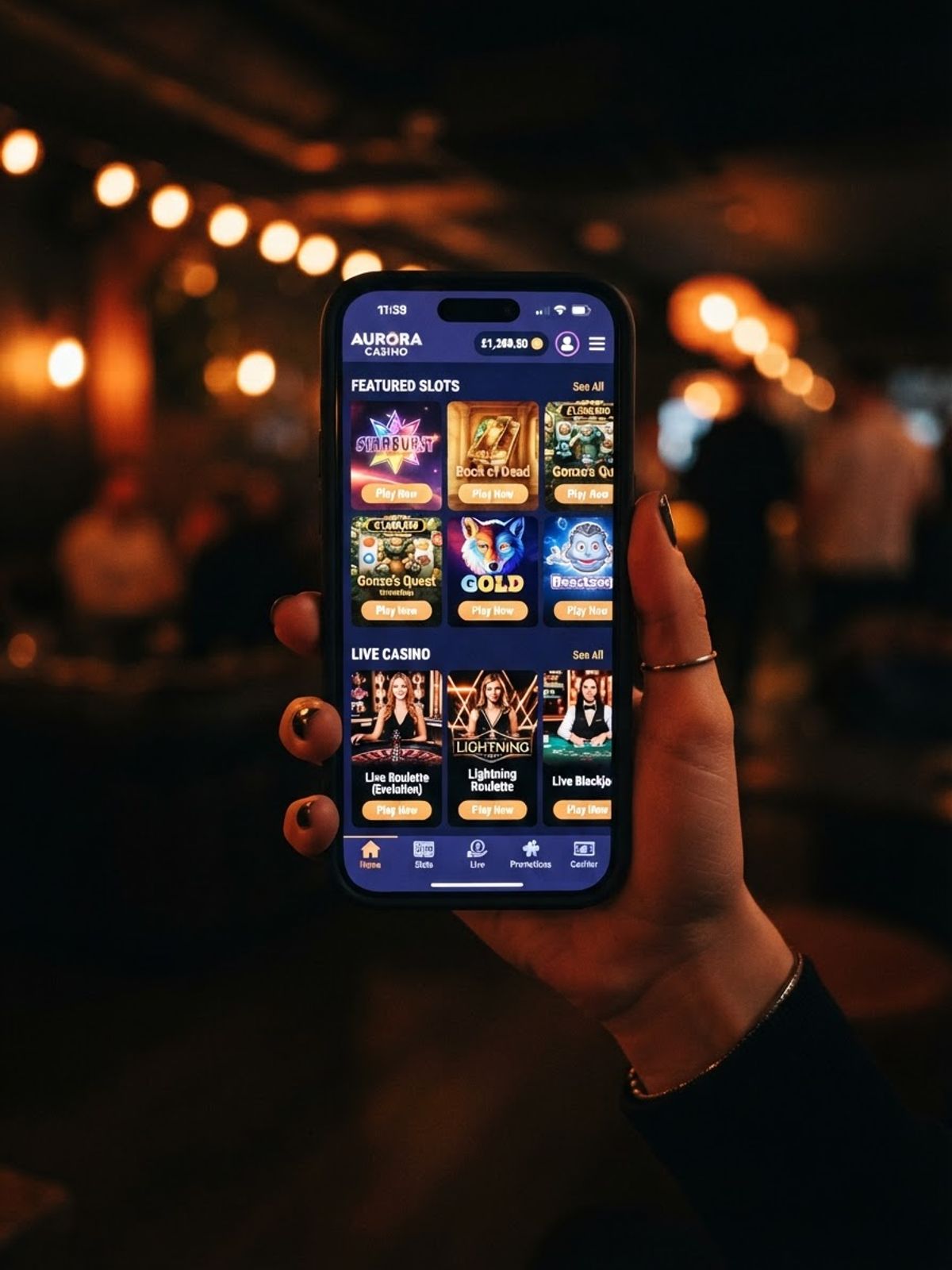 Smartphone showing mobile casino gaming interface